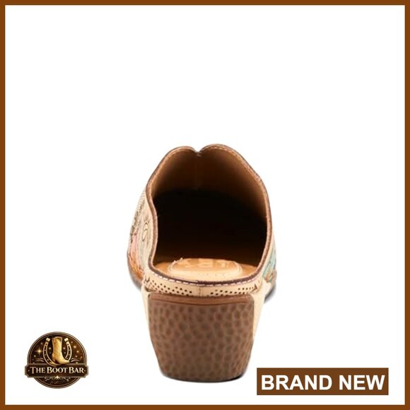 Leather Mules Wedge Heel Clogs Size 40 Almond Toe Pull-On - Picture 5 of 7